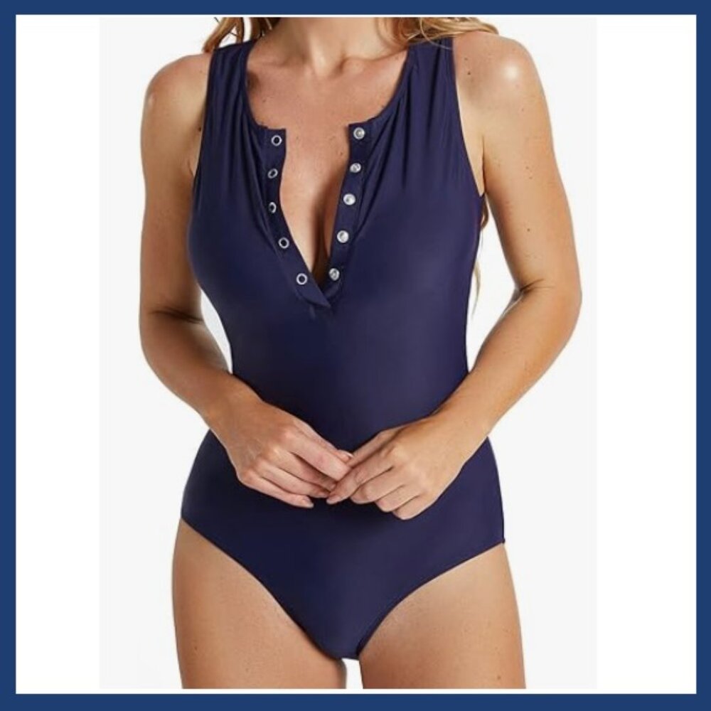 NWT Baleaf Modest One Piece Snap Up Bathing Suit